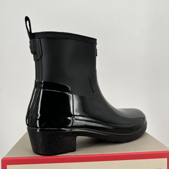 NWB HUNTER Women Refined Low Heel Biker Rubber Black Gloss Rain Boot Duo Size 10 - Picture 5 of 13